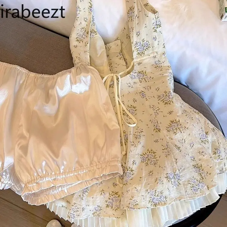 French Romantic Girl Sexy Fashion Floral Slip Dress Spring and Summer New Waist Slimming Summer Clothing for Women