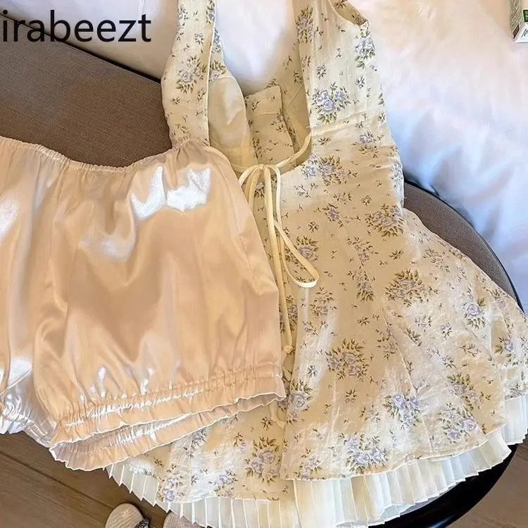 French Romantic Girl Sexy Fashion Floral Slip Dress Spring and Summer New Waist Slimming Summer Clothing for Women