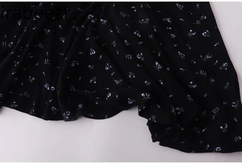 French Retro Gentle Temperament Summer Black Floral Slimming Short Sleeve Long Flounder Fishtail Waist Dress for Women