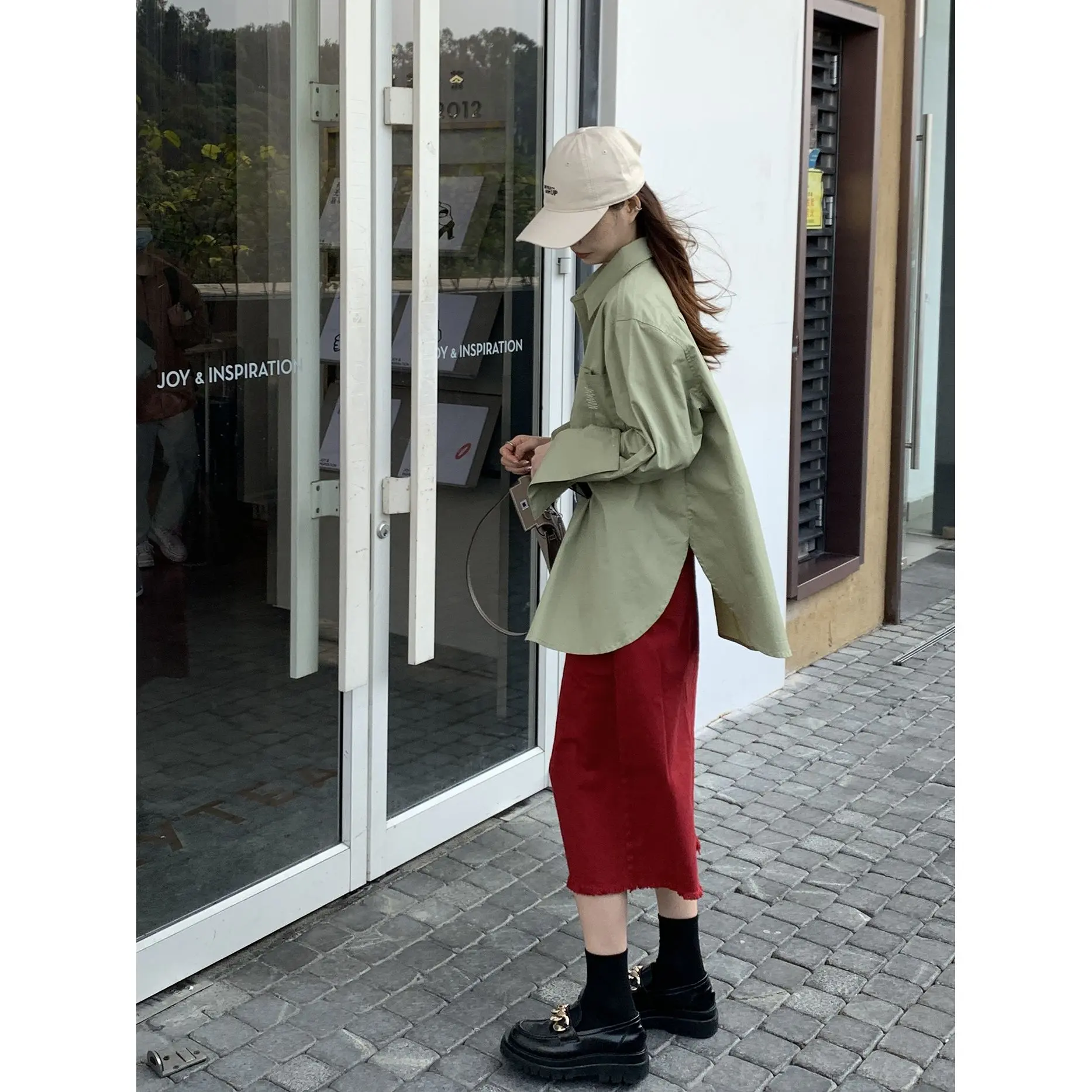 Avocado Green Long Sleeve Top Women's Thin Loose Solid Color PU Jacket Shirt Roupas Femininas Casual Blouse Women