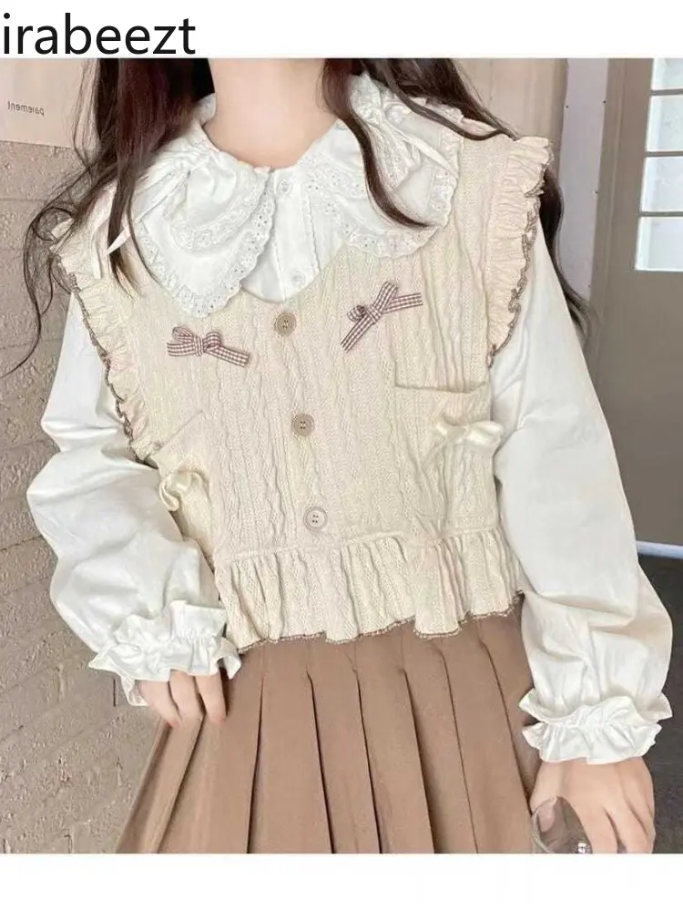 Inner Shirt Autumn Japanese Soft Girl Cute Lace Doll Collar Tie Long Sleeve Top Bottoming Camisa Feminina Victorian Blouse White