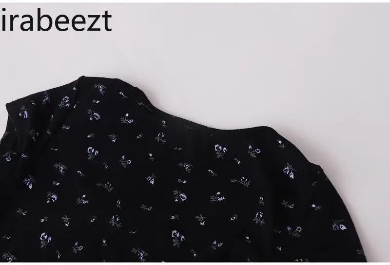 French Retro Gentle Temperament Summer Black Floral Slimming Short Sleeve Long Flounder Fishtail Waist Dress for Women
