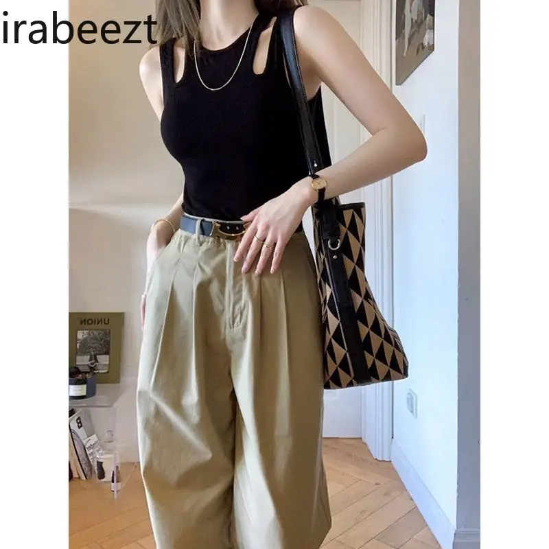 Female Casual Korean Fashion Clothing Summer Women Clothes Large Size Outside Wearing American Halter Small Vest