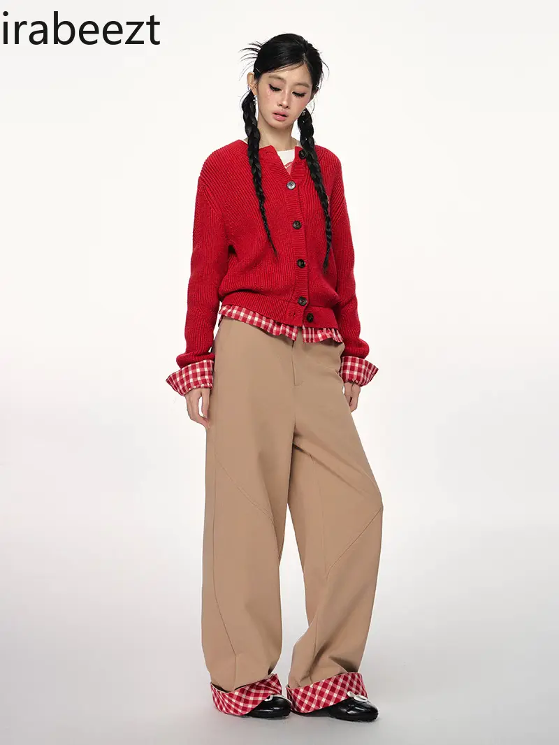 New Autumn and Winter Three-color Fake Two-piece Knitted Cardigan with Versatile Design and Spliced Slim Sweater Jacket