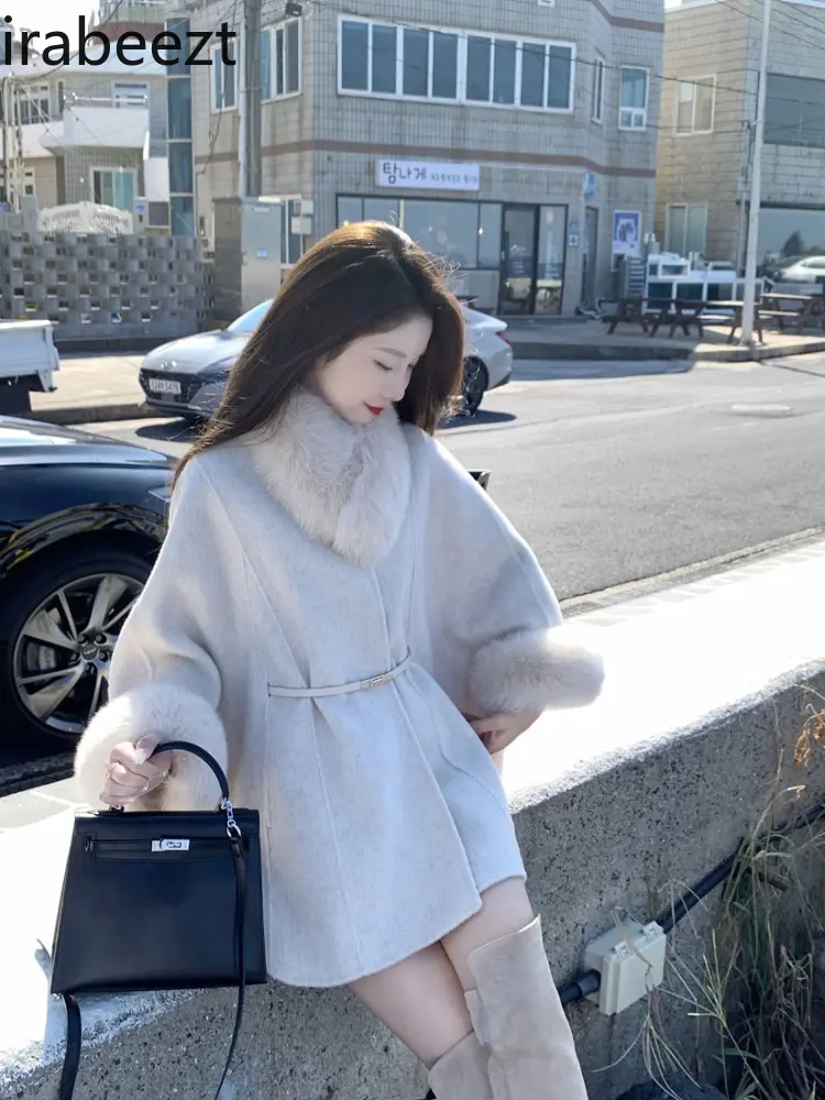 Autumn and Winter New Home Color Goddess Fan Hair Double-sided Cape Jacket Woman Casaco Feminino Mainland China Wool Coat
