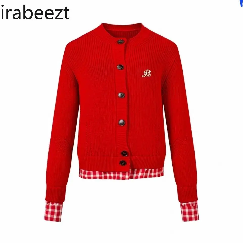 New Autumn and Winter Three-color Fake Two-piece Knitted Cardigan with Versatile Design and Spliced Slim Sweater Jacket