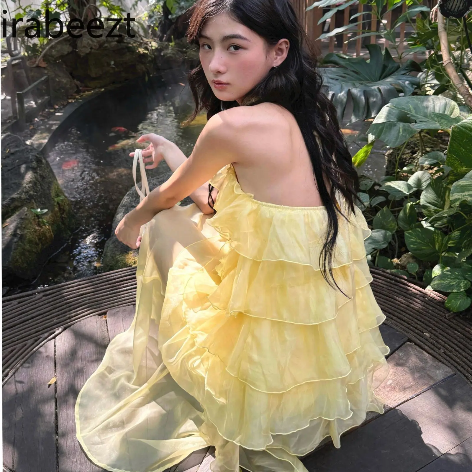 Irregularly Styled Vacation Style Ruffled Neckline Top High-waisted Half-length Skirt Two-piece Women's Summer New Collection