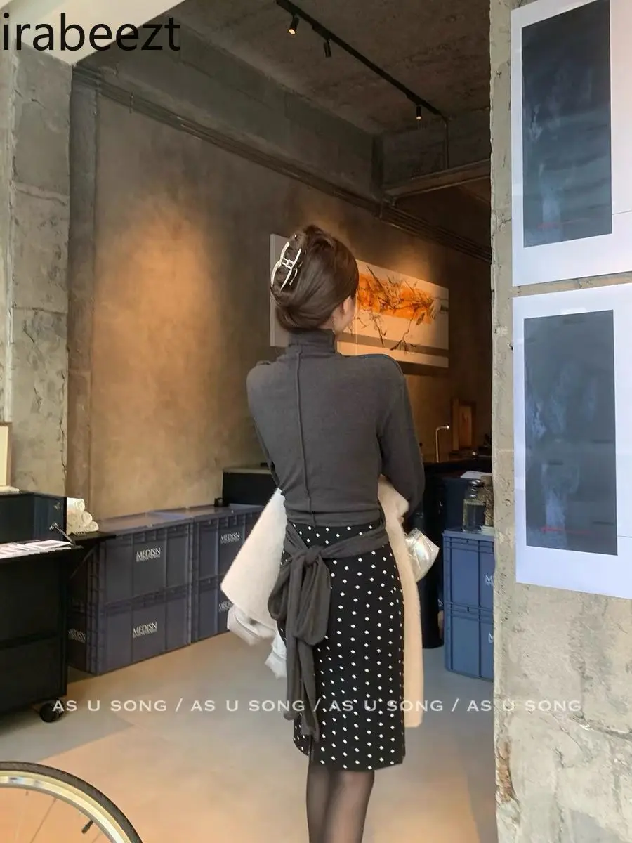 Romantic Girl High Fanny Pack Hip Thin Polka-dot Short Autumn and Winter New Fashion Temperament All Matching A-line Skirt