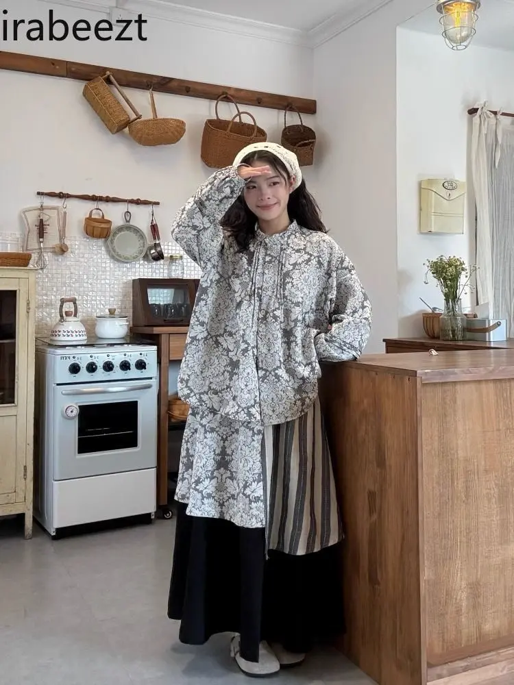 Vintage Jacquard Cotton Hemp Shirt High Waist Thin Patchwork Skirt Women 2025 Spring New Fashion Set Chic Conjuntos De Saias