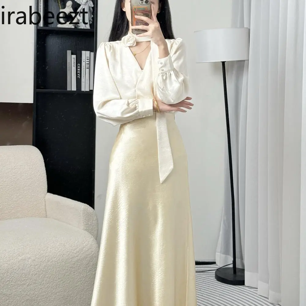 2025 Spring New Style Light Mature Temperament Long Sleeve Top Skirt Suit Women's Slim Shirt Commuter Two-piece Set