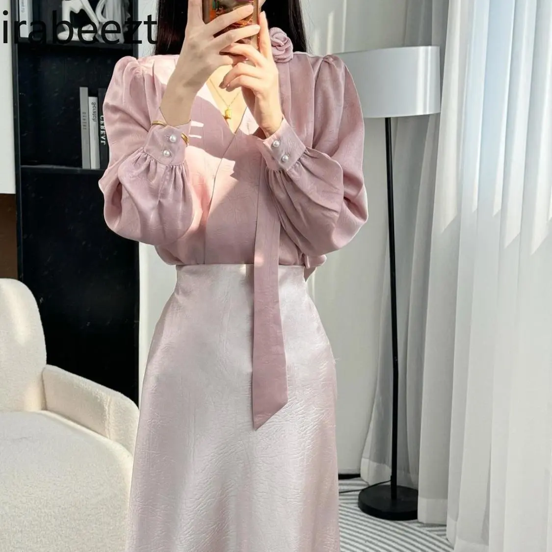 2025 Spring New Style Light Mature Temperament Long Sleeve Top Skirt Suit Women's Slim Shirt Commuter Two-piece Set