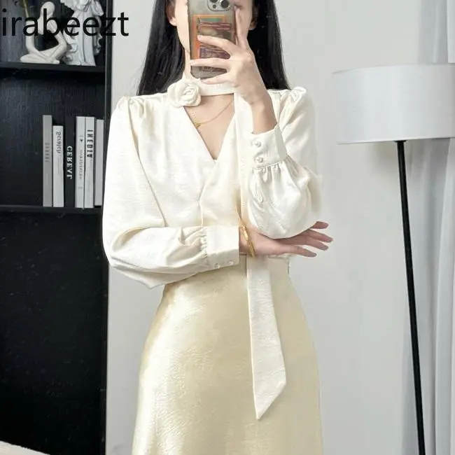 2025 Spring New Style Light Mature Temperament Long Sleeve Top Skirt Suit Women's Slim Shirt Commuter Two-piece Set