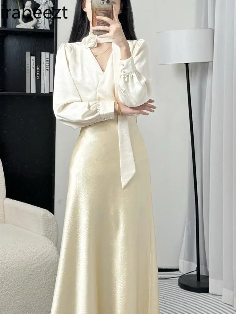 2025 Spring New Style Light Mature Temperament Long Sleeve Top Skirt Suit Women's Slim Shirt Commuter Two-piece Set