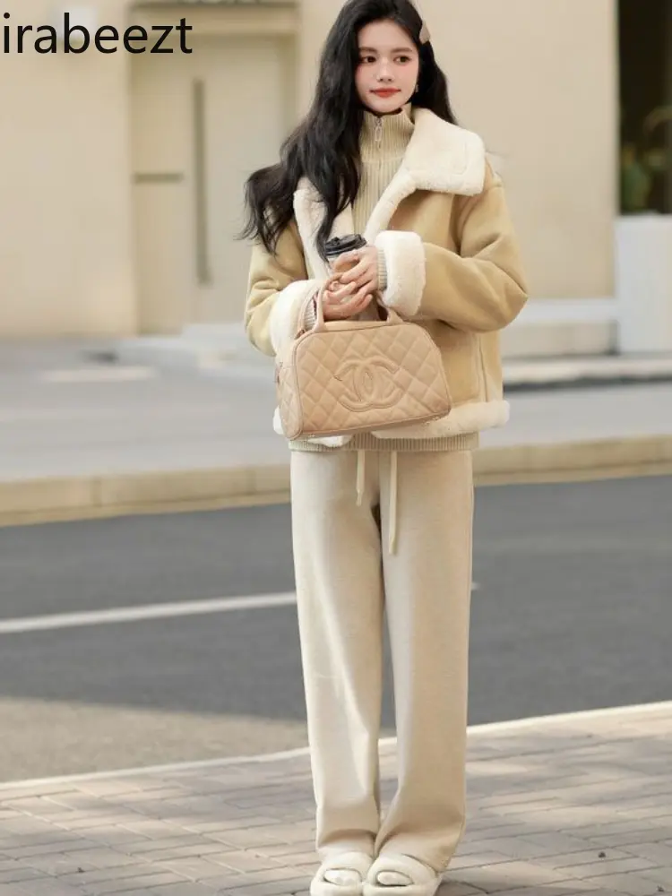 Two Sides Wear Fur One Loose Coat Female 2024 Winter New Fashion Niche Suede Thickened Motorcycle Suit Casual Jackets