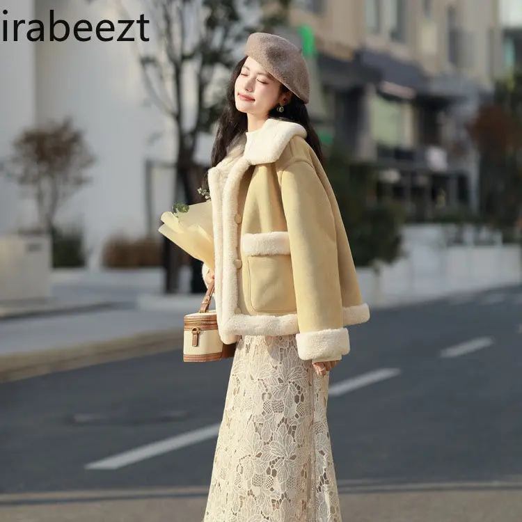 Two Sides Wear Fur One Loose Coat Female 2024 Winter New Fashion Niche Suede Thickened Motorcycle Suit Casual Jackets