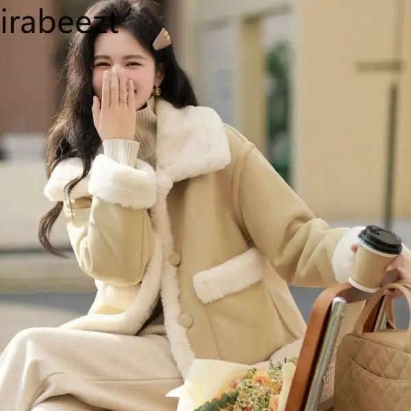 Two Sides Wear Fur One Loose Coat Female 2024 Winter New Fashion Niche Suede Thickened Motorcycle Suit Casual Jackets