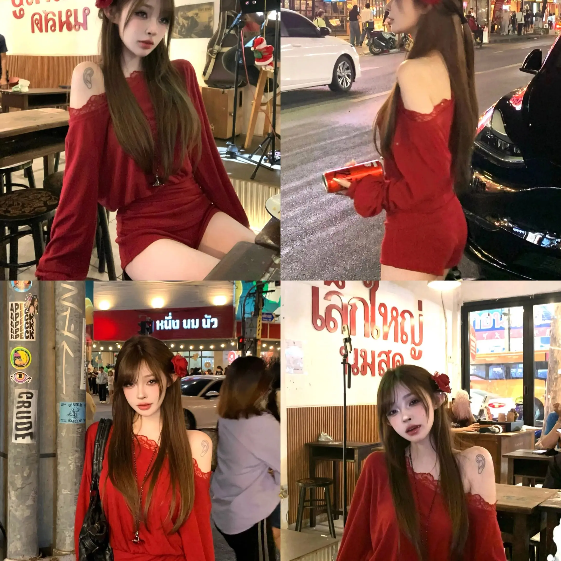 Sexy Off-shoulder Lace Patchwork Waist Long-sleeved Top Petite Shorts Set Шорты Женские Летние Summer 2 Piece Outfit