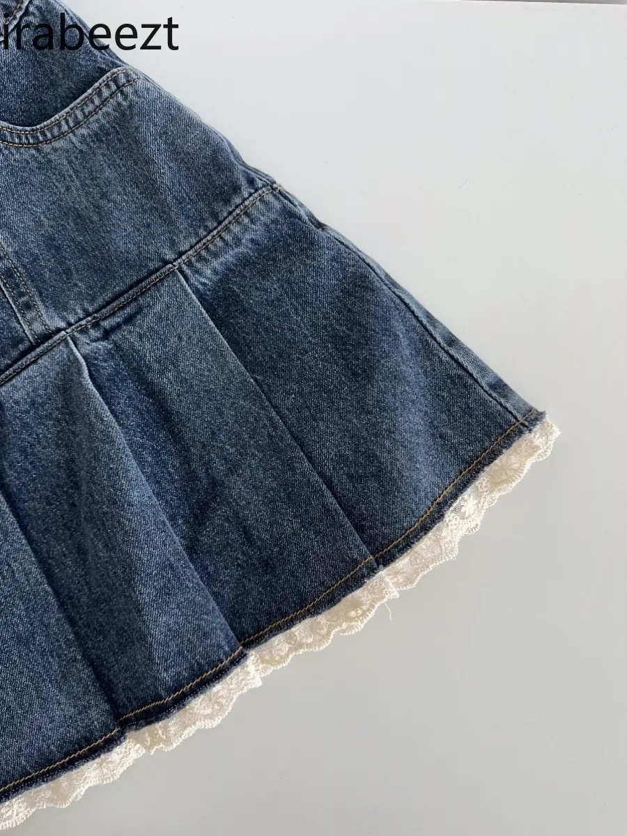 Hot Sale Lace Edge Regular Fit Half Pack Female Summer Academy Style Age-reducing High-waisted A-line Denim Skirt