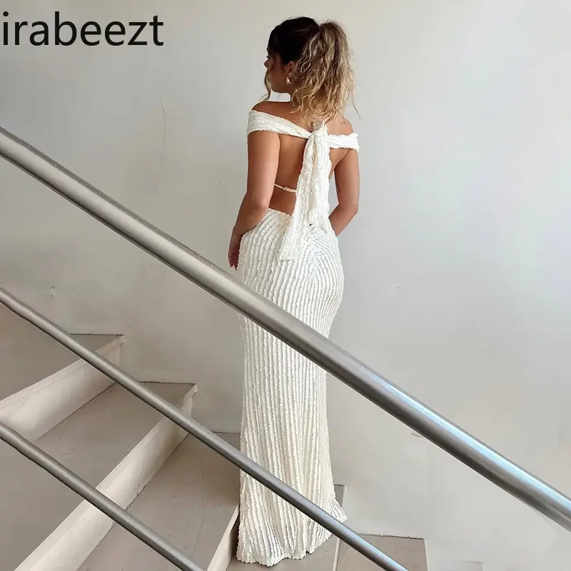 European and American Clothing 2025 Spring New Fashion Ins Temperament Sexy Backless Knitted Hip Dress for Women