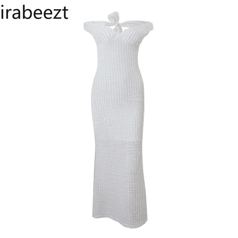 European and American Clothing 2025 Spring New Fashion Ins Temperament Sexy Backless Knitted Hip Dress for Women