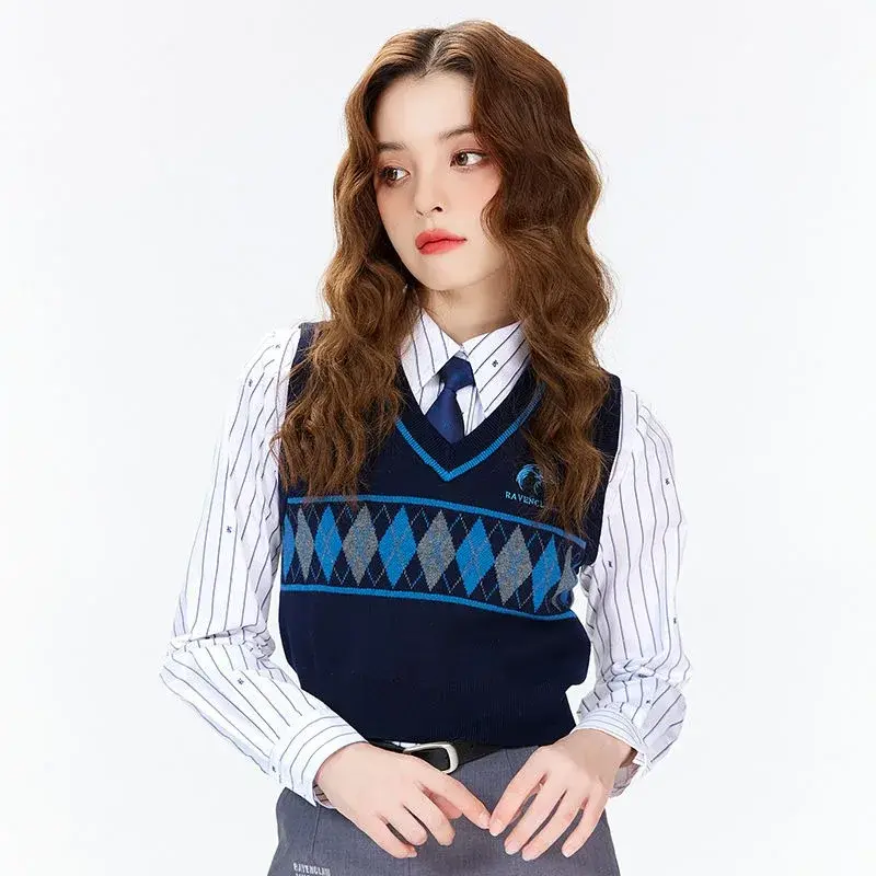 Women's Vests V-Neck Contrast Diamond Plaid Sleeveless Embroidered Vest American Retro Fashion Knitted Pullovers Lady's Clothing