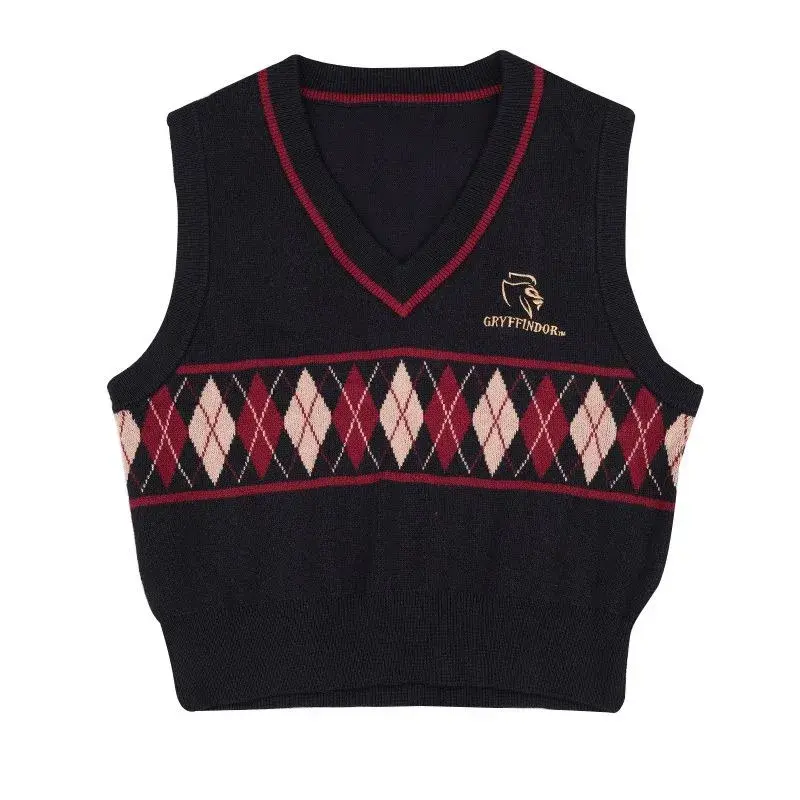 Women's Vests V-Neck Contrast Diamond Plaid Sleeveless Embroidered Vest American Retro Fashion Knitted Pullovers Lady's Clothing