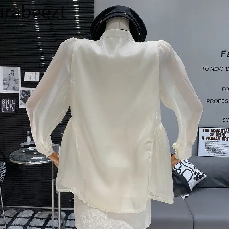New Chinese Style Retro National Style Ladylike Design Blouse Loose Buckle Tassel Fashion Versatile Long-sleeved Top