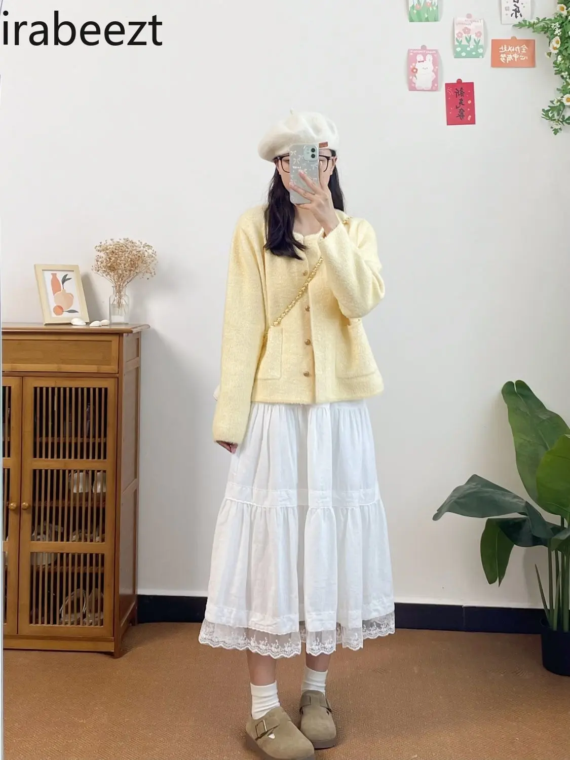 Spring Pure Cotton Jacquard Gentle Style White Lace Cake Shaped Skirt High Waist Big Swing A-line Midi Skirt