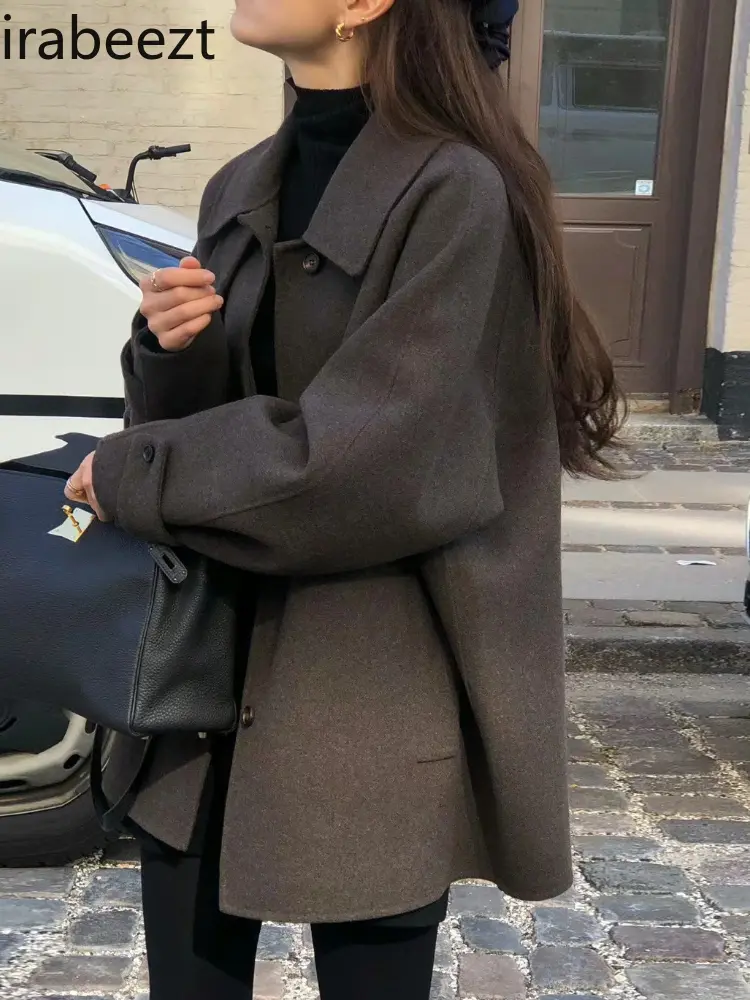 Mainland China Jaqueta Feminina Casacos De Inverno Feminino French Style Vintage Lapel Single Breasted Mid-length Woolen Coat