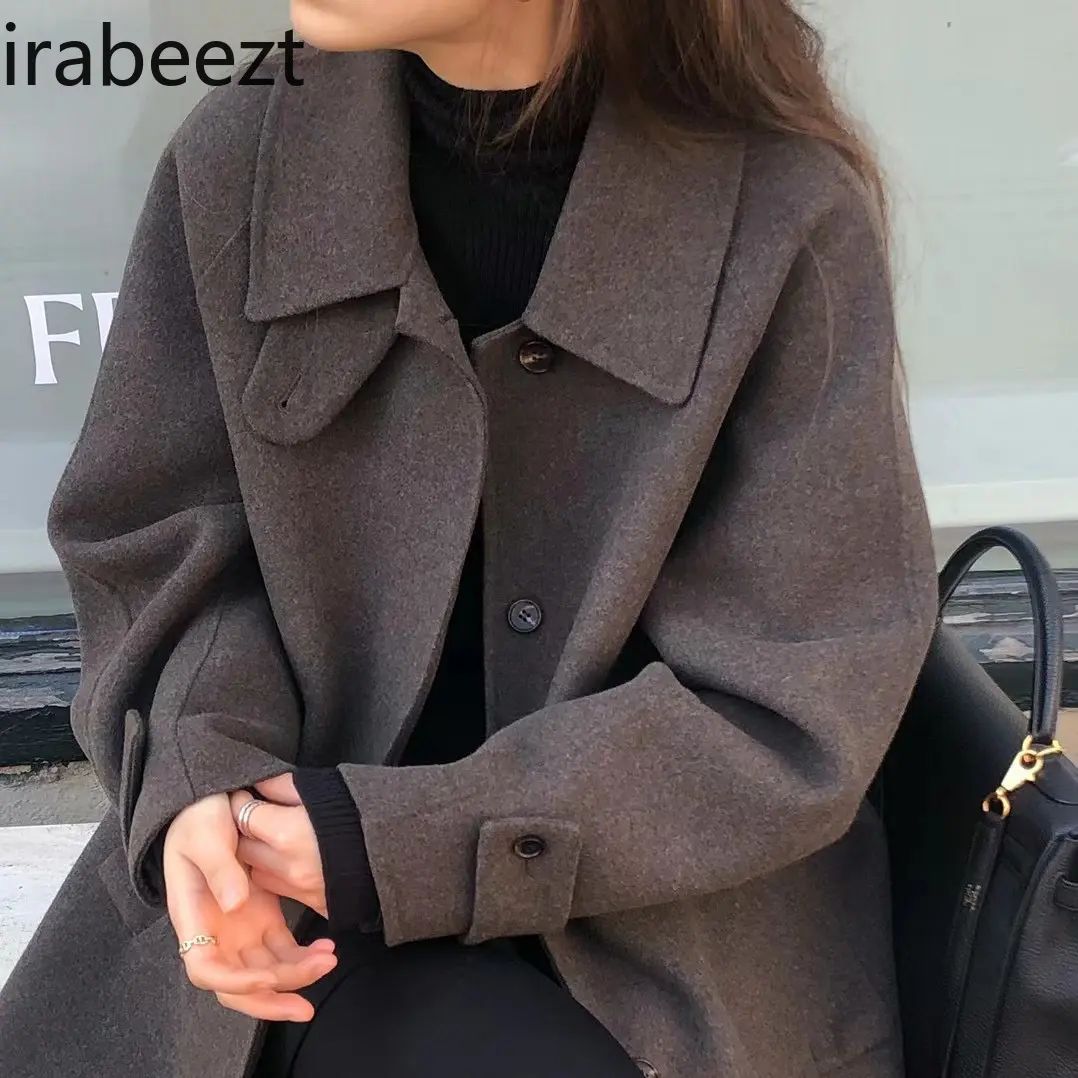 Mainland China Jaqueta Feminina Casacos De Inverno Feminino French Style Vintage Lapel Single Breasted Mid-length Woolen Coat