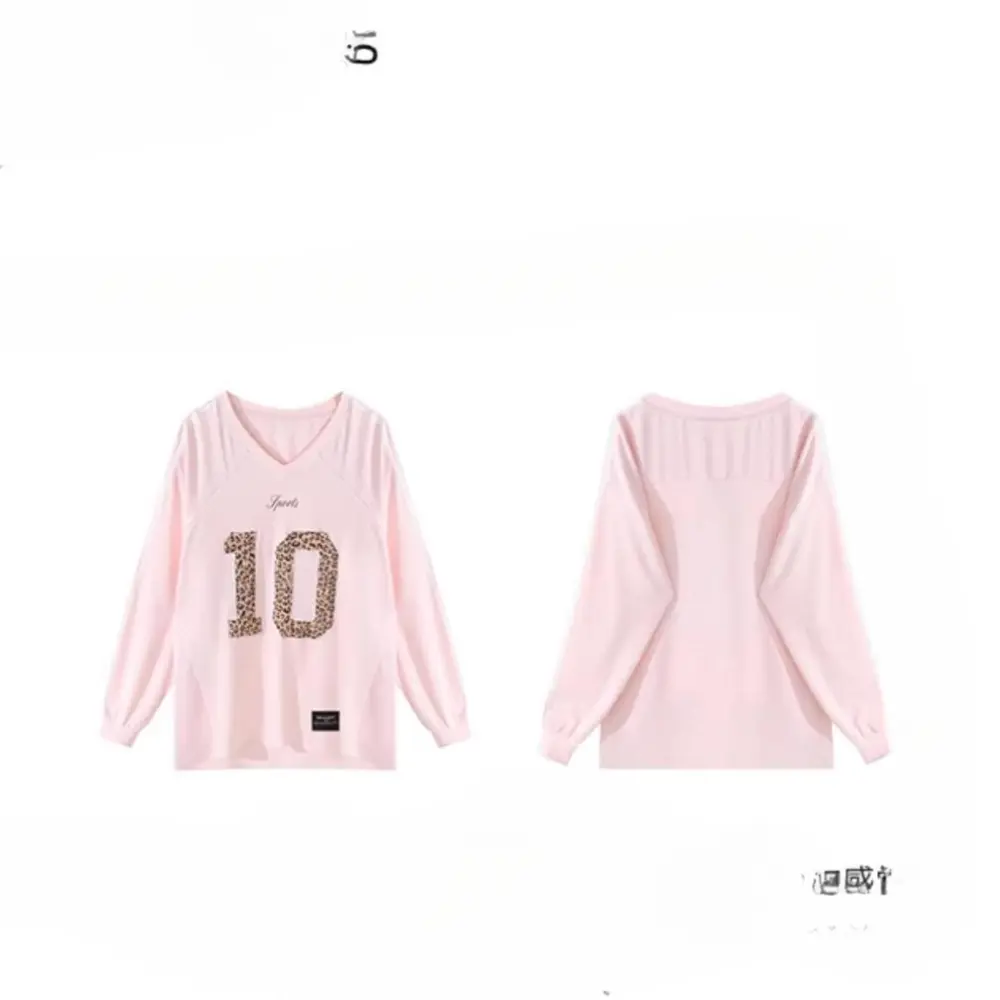 Los Angeles Vibe American Retro Design Sweatshirt Sports Style Leopard Print Letter Long-sleeved T-shirt Hoodies Women