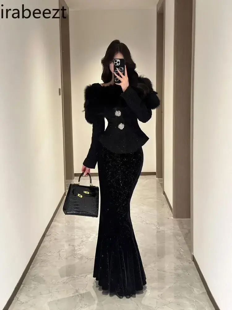 French Elegant High-grade Coat Women Spring High Waisted Fishtail Skirt Conjunto Blazer Y Falda Womens Two Peice Sets
