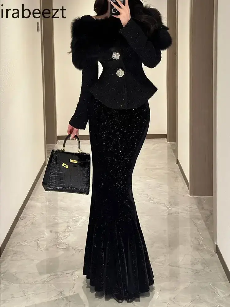 French Elegant High-grade Coat Women Spring High Waisted Fishtail Skirt Conjunto Blazer Y Falda Womens Two Peice Sets
