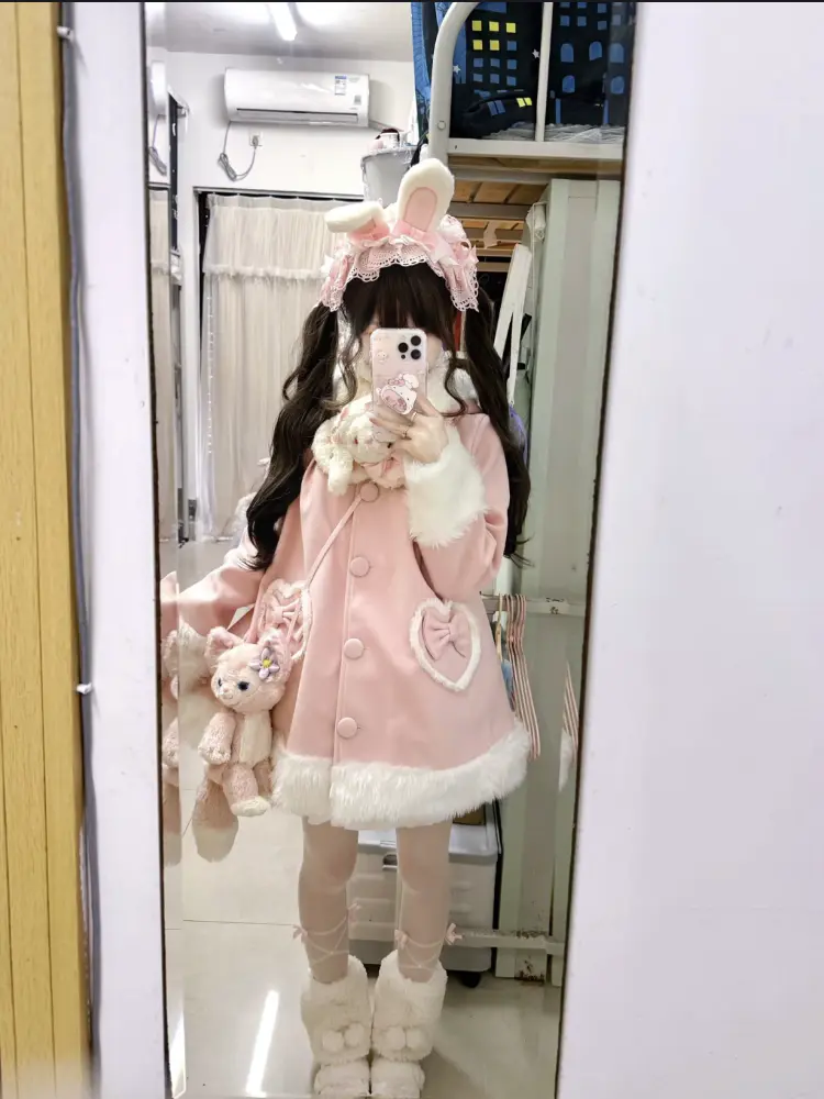 Japanese Milk Sweet Girl Academy Woolen Coat Winter New Sweet Age-reducing Bow Loose All-matching Abrigos Para Mujer