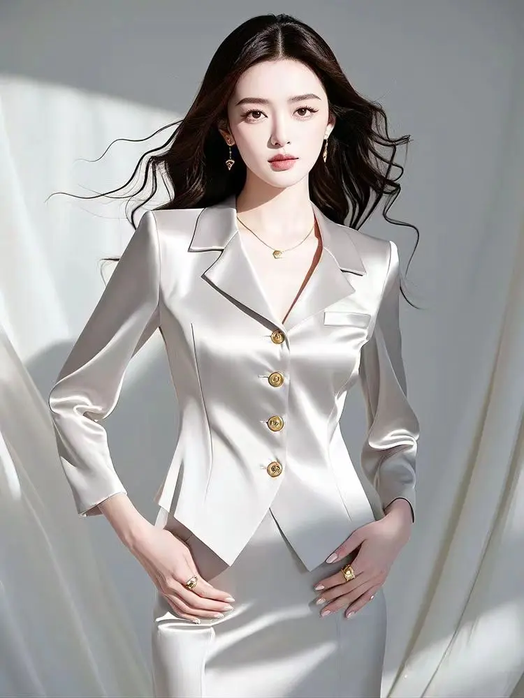 This Year's Popular Beautiful Women's Clothing High-end Fashion Light Luxury High-end Style Gray Shirt Chemise Femme