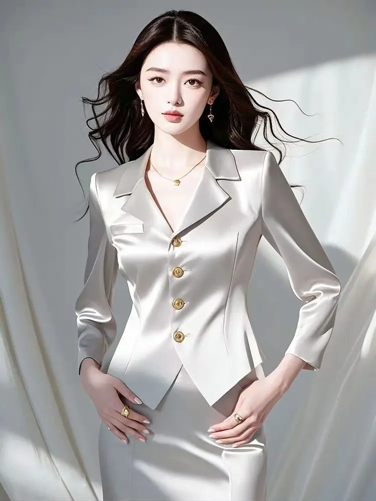 This Year's Popular Beautiful Women's Clothing High-end Fashion Light Luxury High-end Style Gray Shirt Chemise Femme