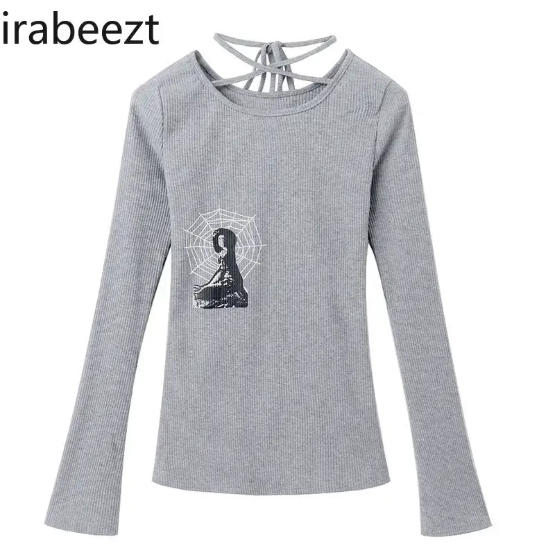 Base Top Women European And American Style Retro Spice Girl Design Sense Niche Slimming Long Sleeve T-shirt