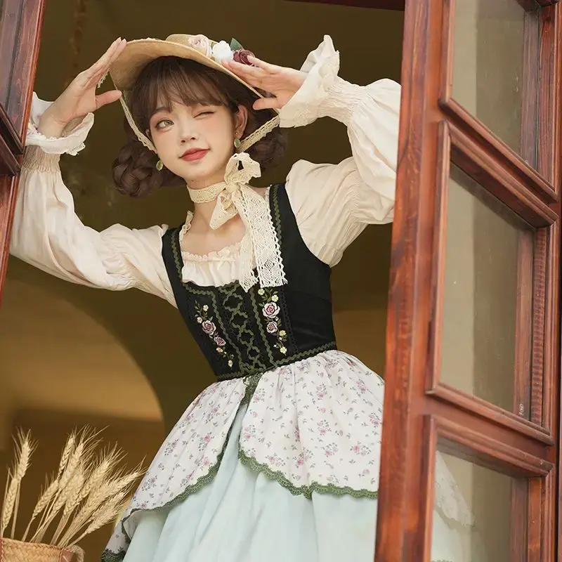 Original Design Print Lolita Dress Girls' Embroidered JSK Dresses Solid Blouse Платье В Корейком Стиле Spring Fashion Clothing