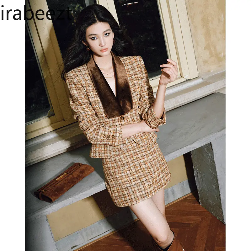 Luxury Quaker Tweed Waist Coat Half Skirt Elegant Suit New Autumn and Winter High-grade Sense Women Two-piece Set