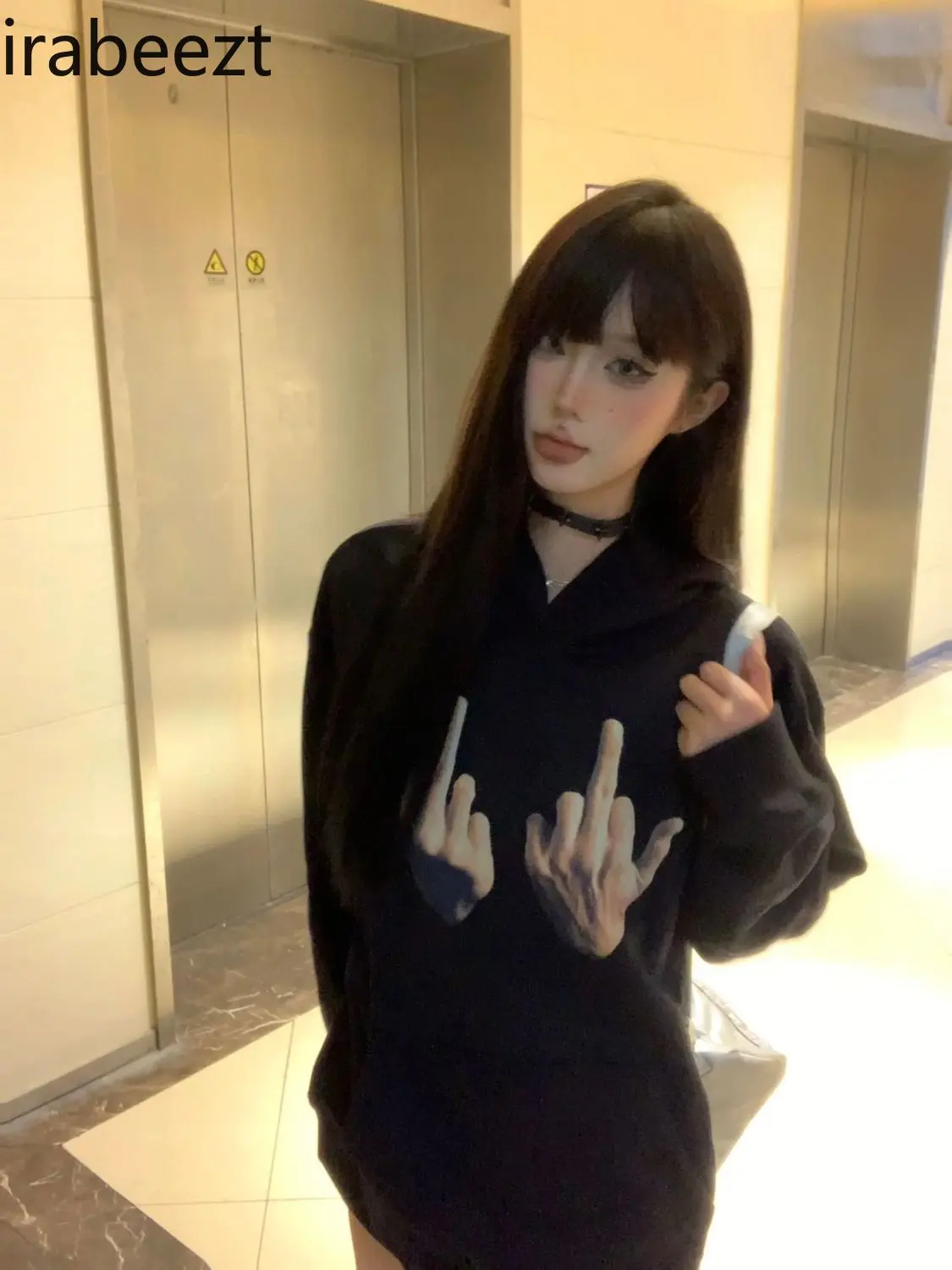 Hoodie American Trend Brand National Trend Couple Men and Women Loose Top Finger Hoodie Camisas De Mujer Loose Ladies Tops