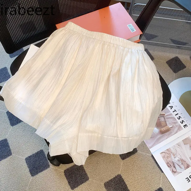 French V Neck Tie Drawstring Pleated Thin Summer Sun - Protection Blouse Top for Women & High - Waisted Shorts Two - Piece Set