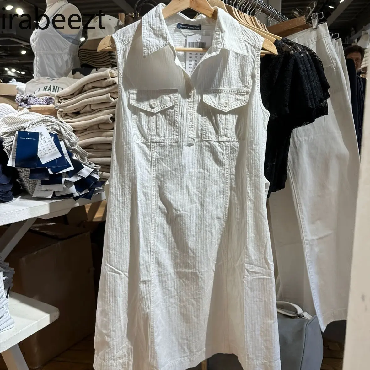 POLO Sleeveless Slim Fit Pure Cotton White Double Pocket Workwear Simple Shirt Dress Student Skirt Summer Dress Women