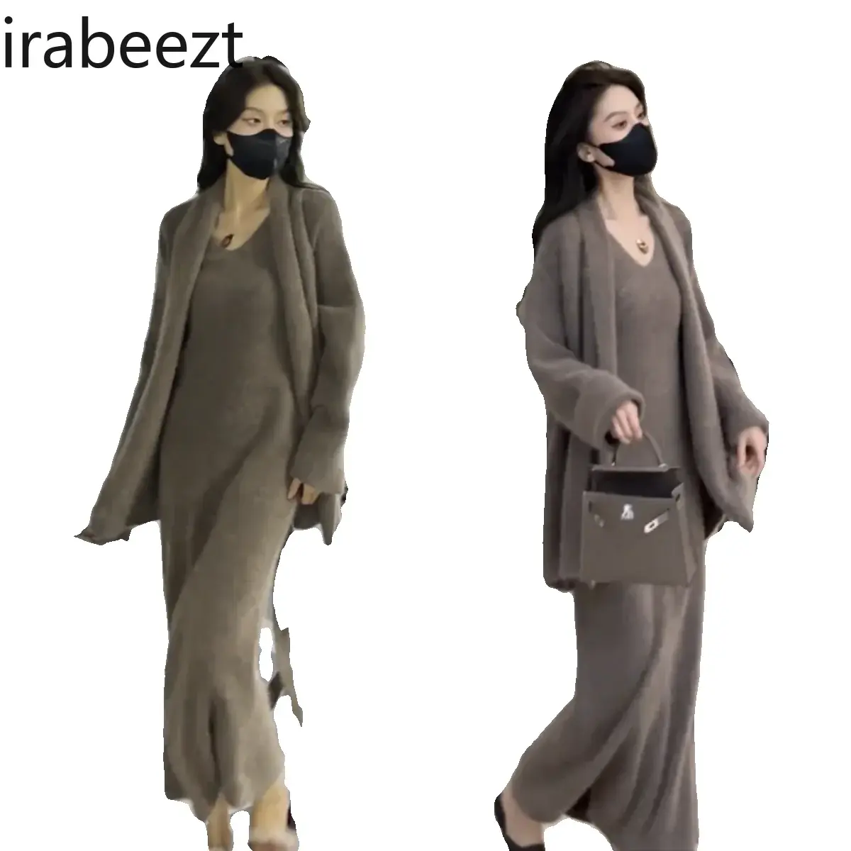 2024 New Early Autumn Small Knit Inside Dress and Cardigan Autumn and Winter Senior Ensemble Femme 2 Pièces Chic Jupe