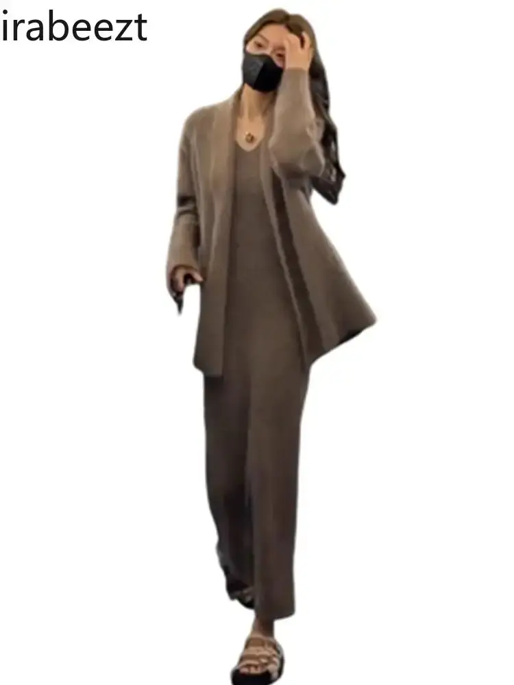 2024 New Early Autumn Small Knit Inside Dress and Cardigan Autumn and Winter Senior Ensemble Femme 2 Pièces Chic Jupe