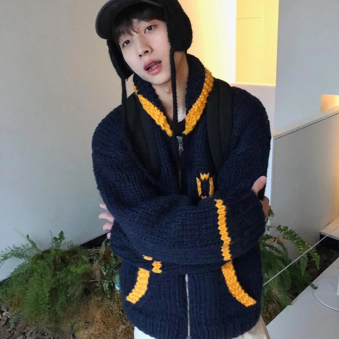 Retro Lazy Color Contrast Jacquard Design All-match Sweater Men's and Women's New Autumn Loose Atmosphere Knitwear