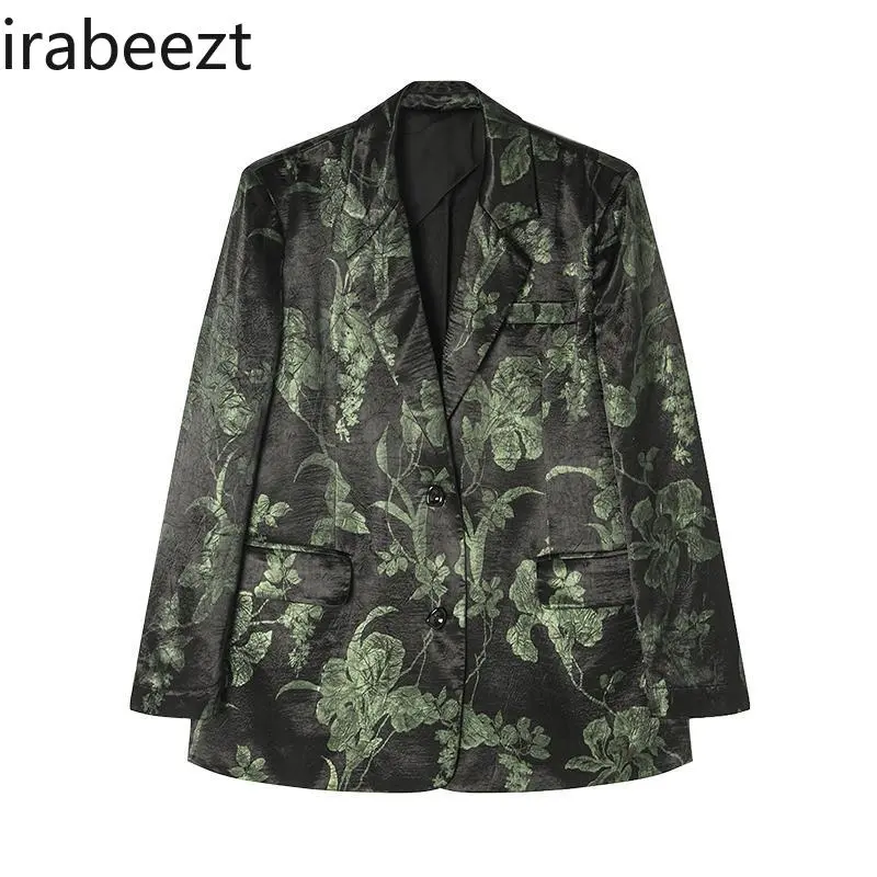 High-grade Black Suit Jacket for Women 2024 Spring and Autumn New French Temperament Age-reducing All-match Printed Blazer