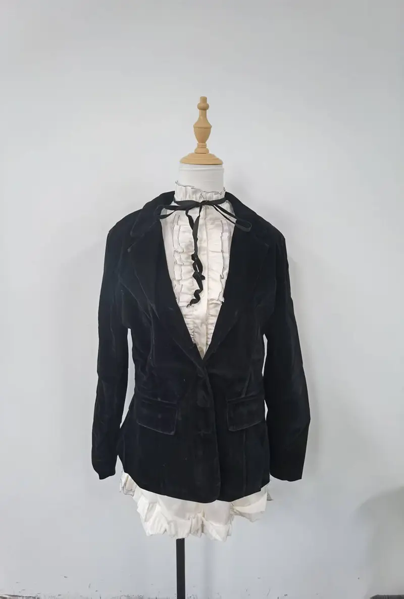 Conjuntos Mujer Dos Piezas De Vestir Plus Size British Retro Black Velvet Suit Jacket Shirt Skirt Three-piece Fashion Suit