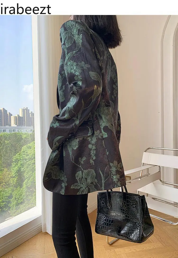 High-grade Black Suit Jacket for Women 2024 Spring and Autumn New French Temperament Age-reducing All-match Printed Blazer