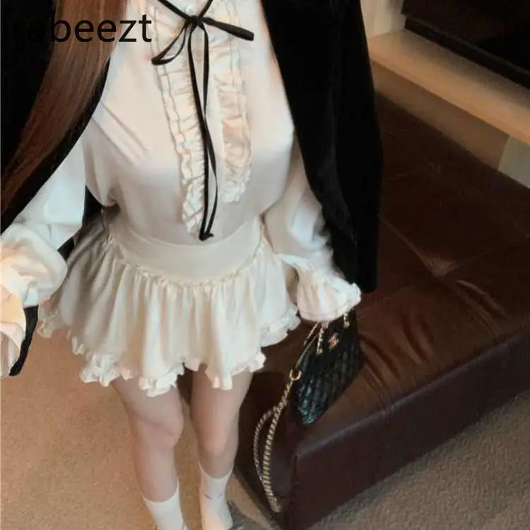 Conjuntos Mujer Dos Piezas De Vestir Plus Size British Retro Black Velvet Suit Jacket Shirt Skirt Three-piece Fashion Suit