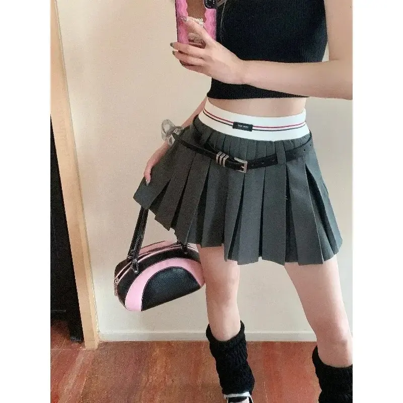 Irabeezt Women's Spring Skirt American Academy Style Retro High Waist Pleated Mini Skirts Korean Style Casual Female Clothes